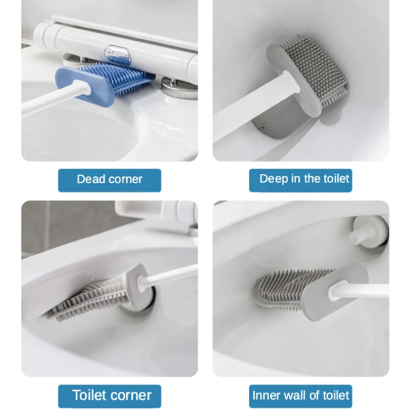 Wall Hanging TPR Toilet Brush With Holder Set Silicone Bristles Bathroom Urinal Cleaning WC