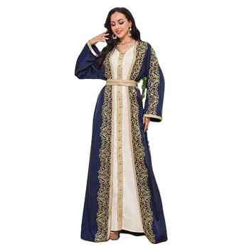 2024 Hot Selling New Islamic Muslim Fashion Style Robe Middle Eastern Arabian Beaded Cardigan Two Piece Comfortable Dress