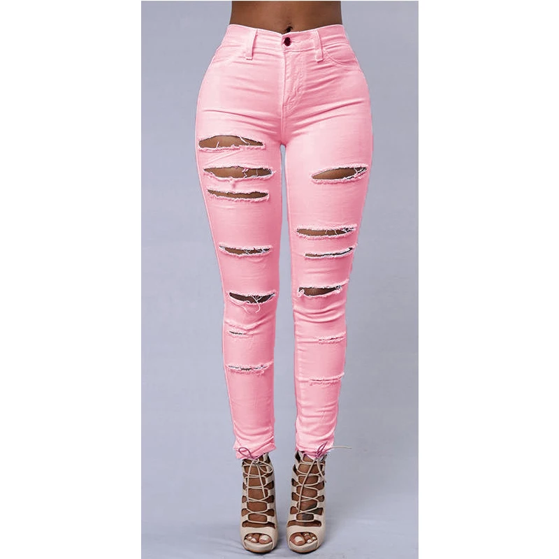 Personality Womens Jeans Comfortable Stretch Pants Female Elastic Ripped Trousers Skinny Pencil Pants Streetwear Jeans supplier