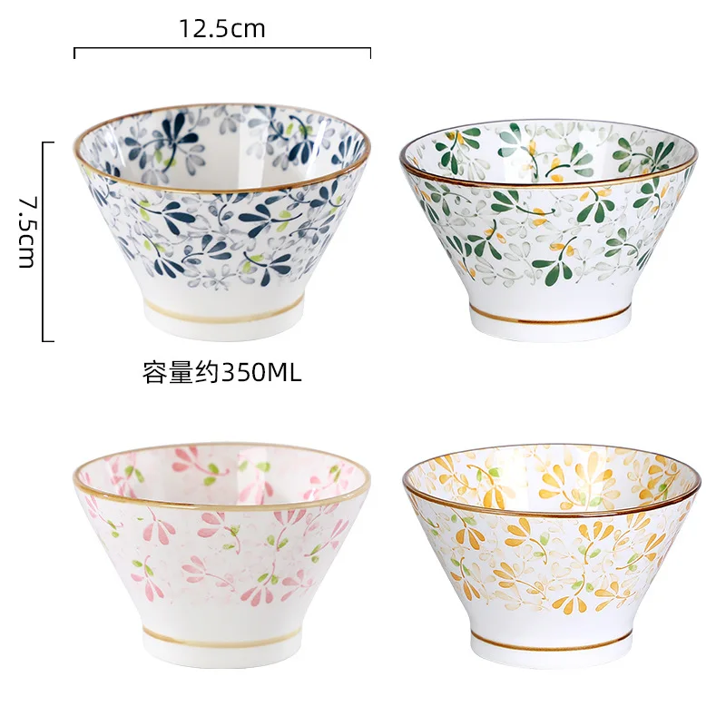 product four seasons flower japanese ceramic rice bowl 5 inch straw hat shaped bowl tableware 2021 new home tall bowl-58