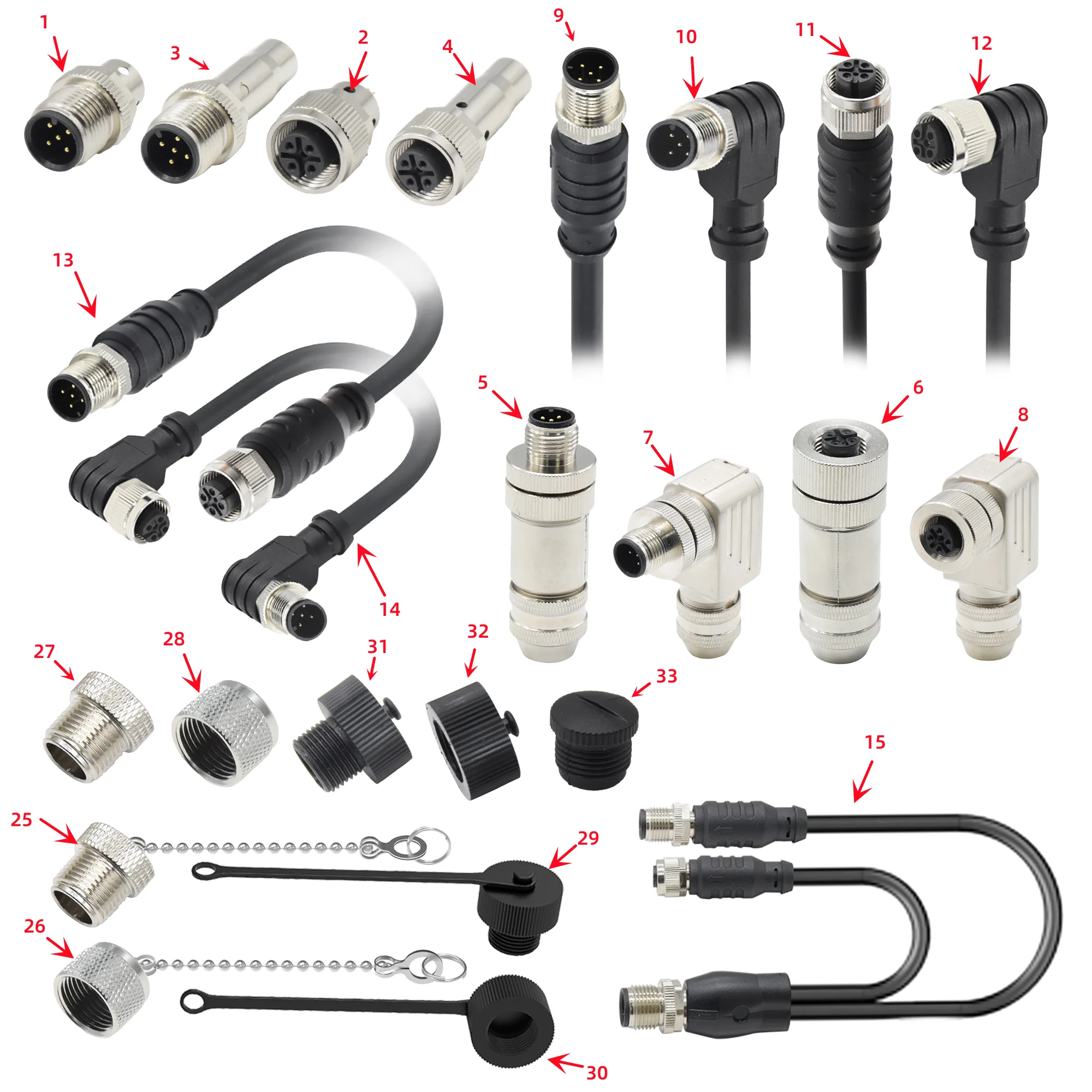 IP67 IP68 M12 Connector 5 Pin a Code Waterproof Welding Pcb Panel Mount Signal Male Female Plug Socket M12 Connector