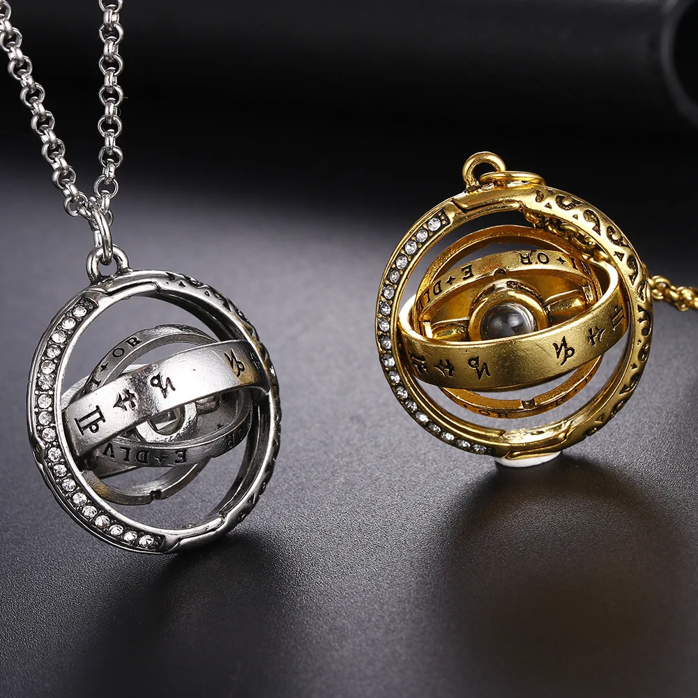 Openable Astronomical Ball Projection Rotating Necklace 100 Language I Love You Pendant Necklace for Women Men Chocker