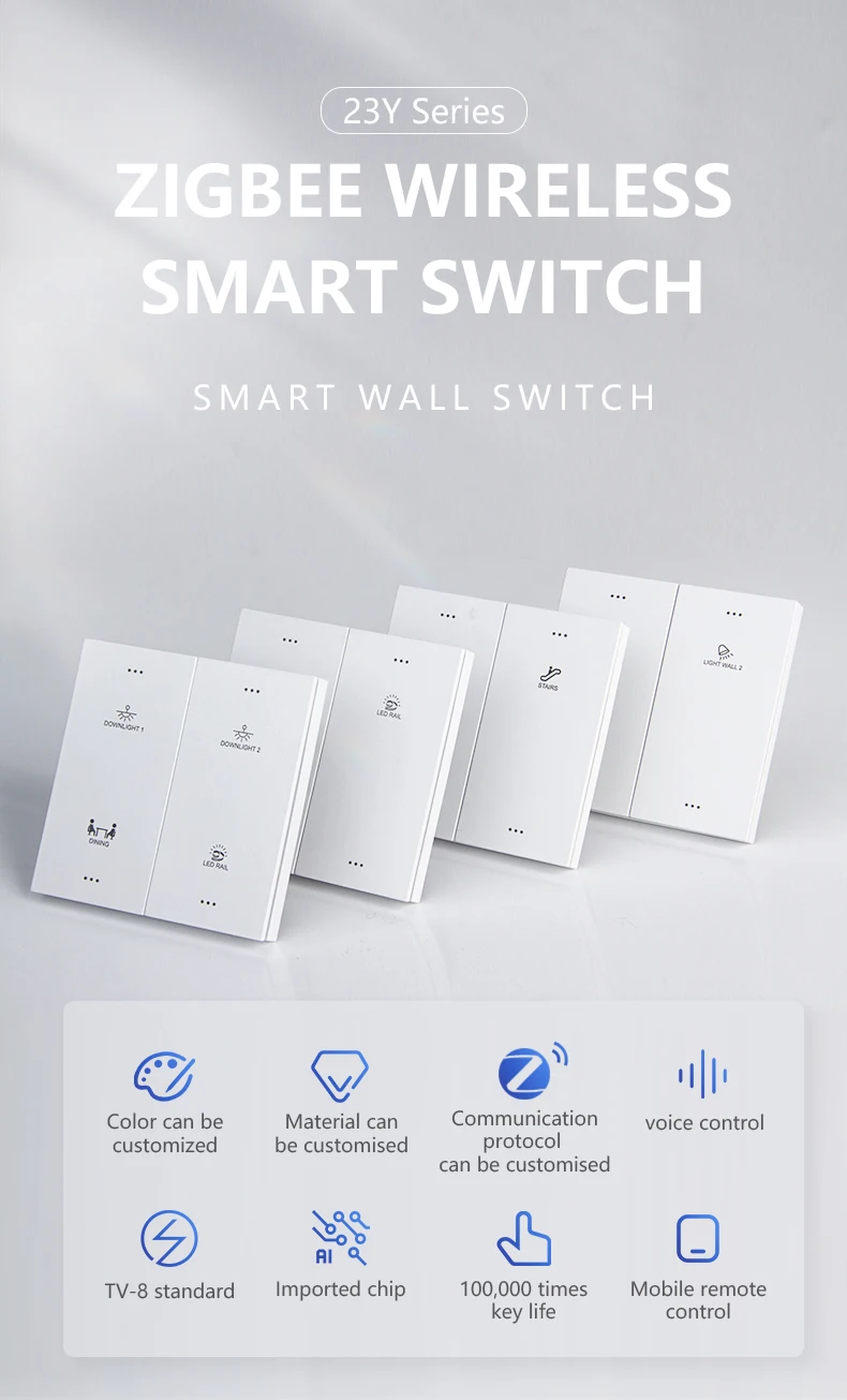 Gtd Zigbee Smart Home Wall Switch 1/2/3 Gang Voice Control Wifi Switch