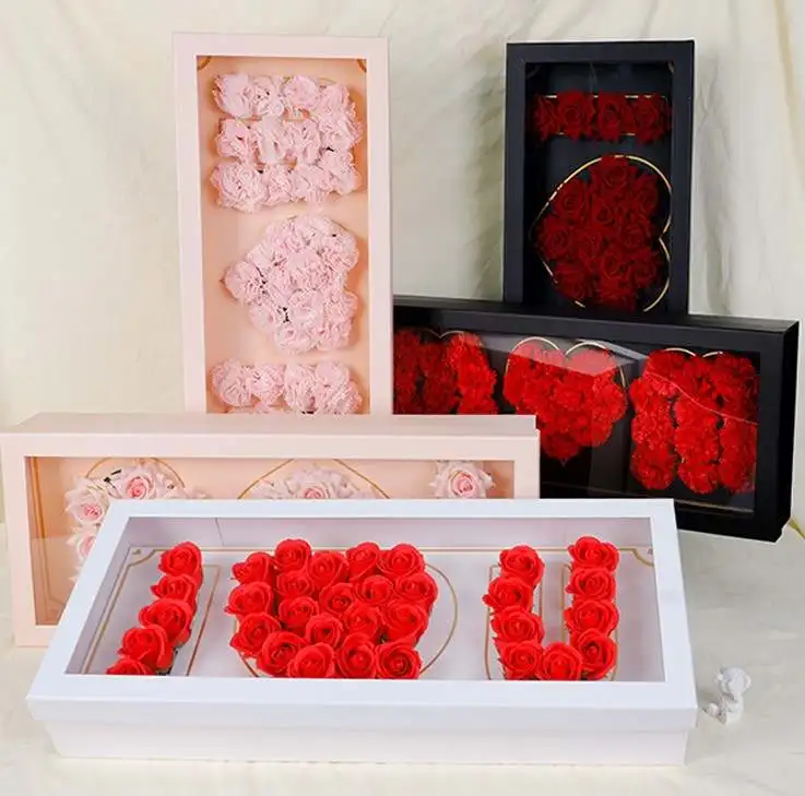 Flower Box Preserved Rose Floral Mothers Day Heart Wholesale Square Flowers Boxes For Bouquets
