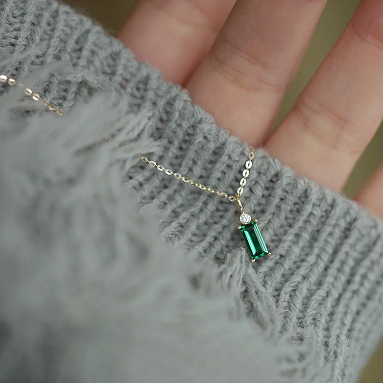 Rainbowking Statement Emerald Rectangular Zircon Princess Silver Pendant Necklace 925 Sterling Colar Personalized Luxury Jewelry