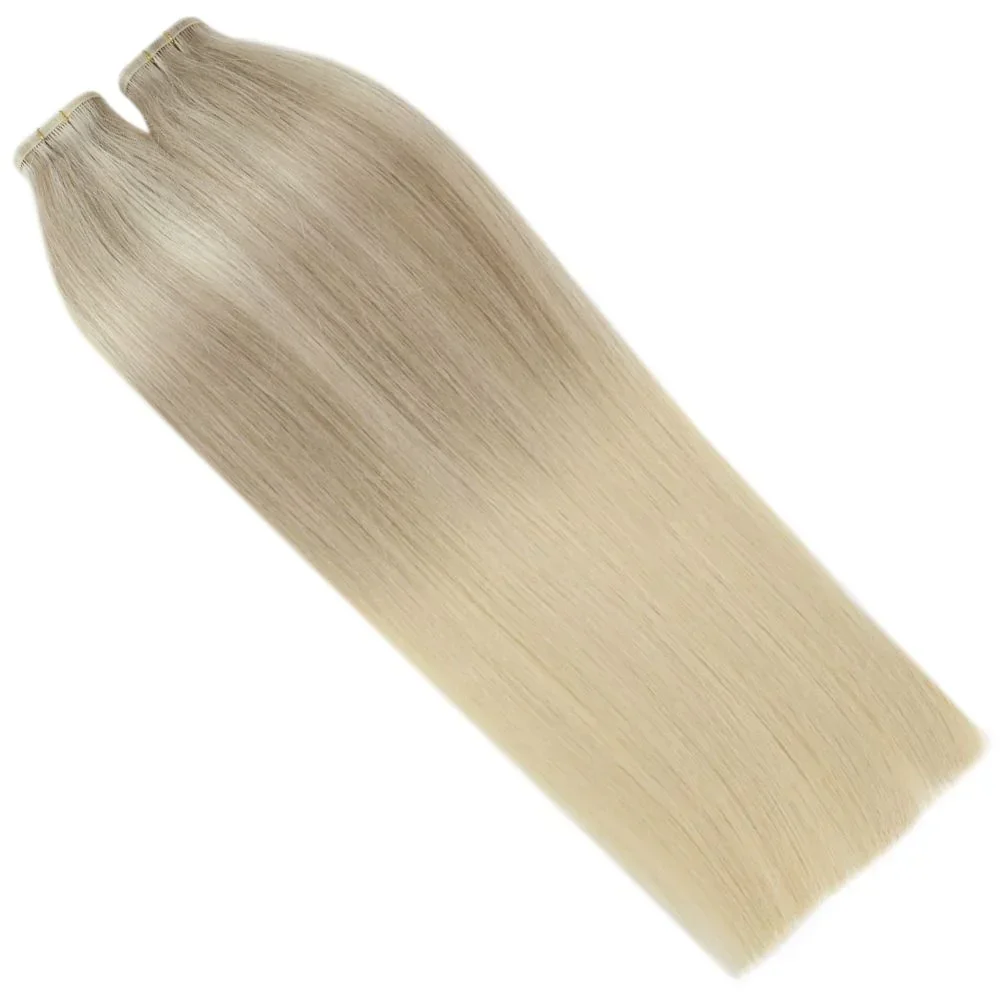 LaaVoo Virgin Flat Silk Weft Hair Extension Brazilian Hair Seamless Sew in Bundles_voghion.com