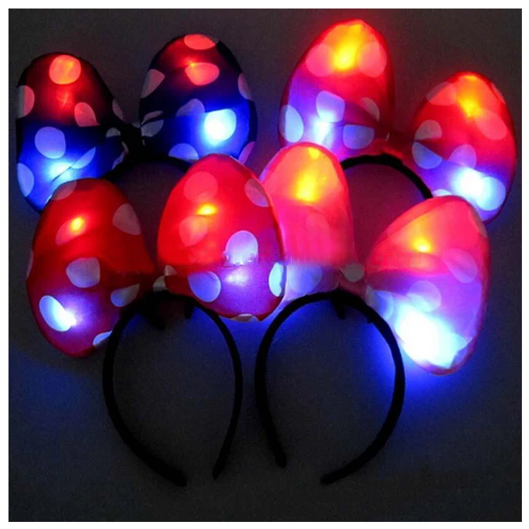 Повязка на голову с Микки и Минни Маус, праздничная светодиодная мигающая лента для волос с мигающим бантом