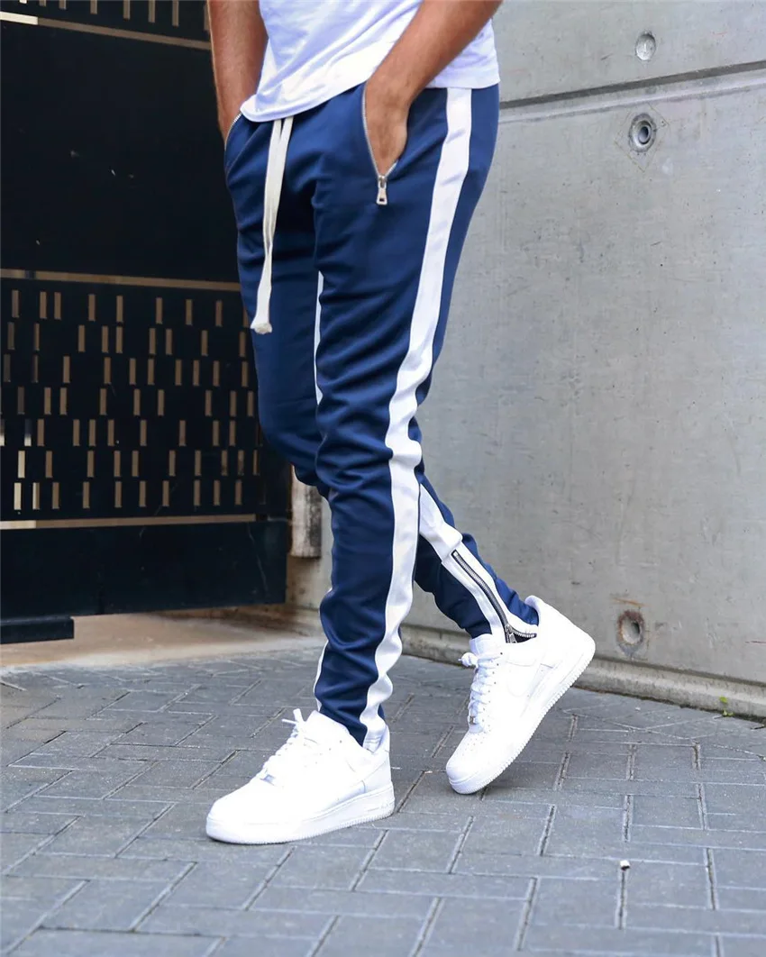2021 Joggers Casual Pants Fitness Men Sportswear Tracksuit Bottoms Skinny  Sweatpants Trousers Navy blue Gyms Jogger Track Pants