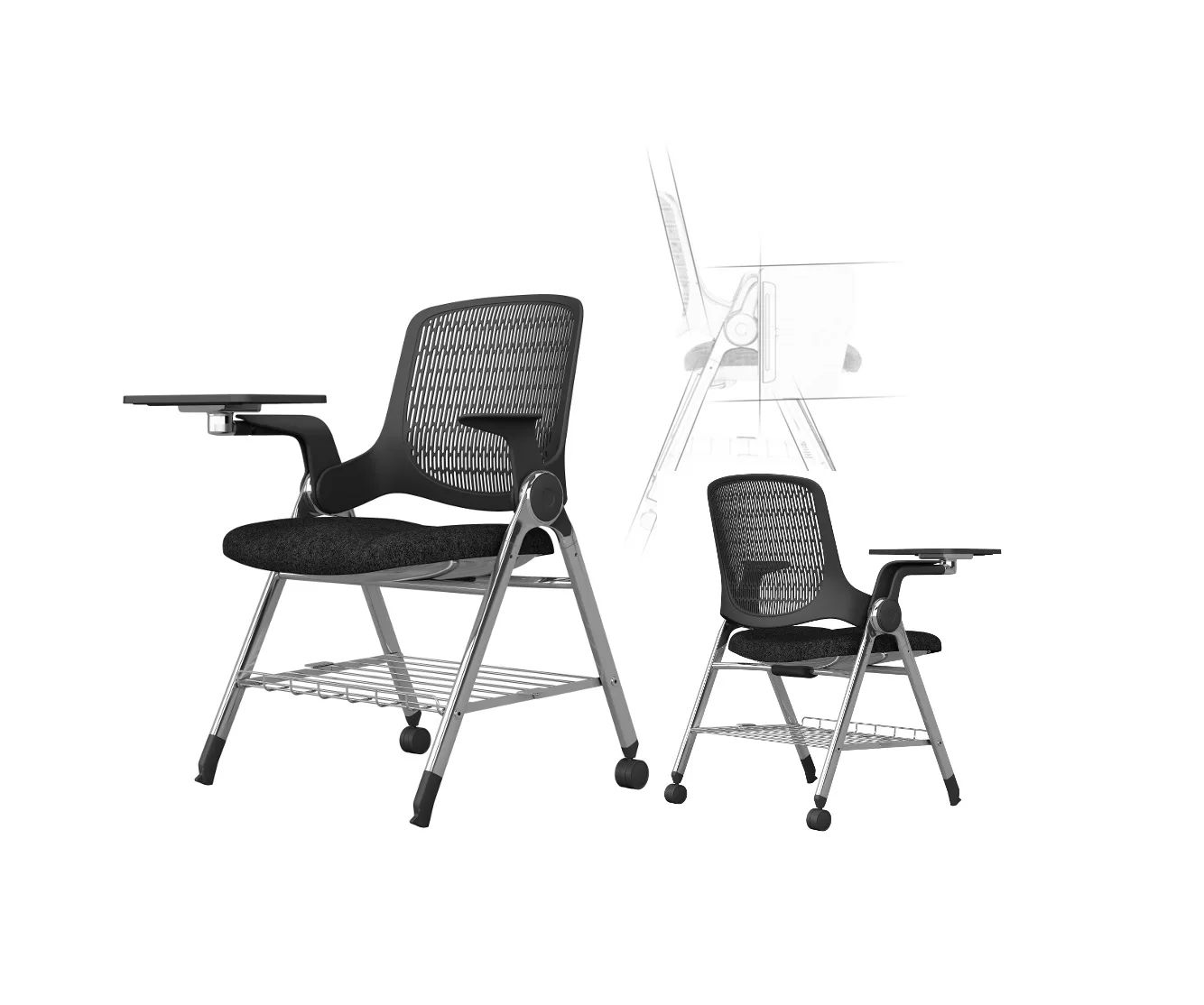 Conference Room Mesh Folding Training Chair with Writing Board Table Board  Study Table and Chair One Office Chair