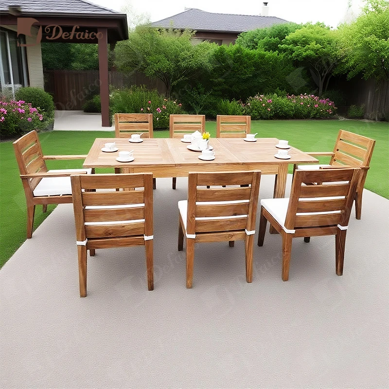 Factory Custom Teak Wood Extendable Dining Table Set 6 8 Seater Teak Outdoor Furniture