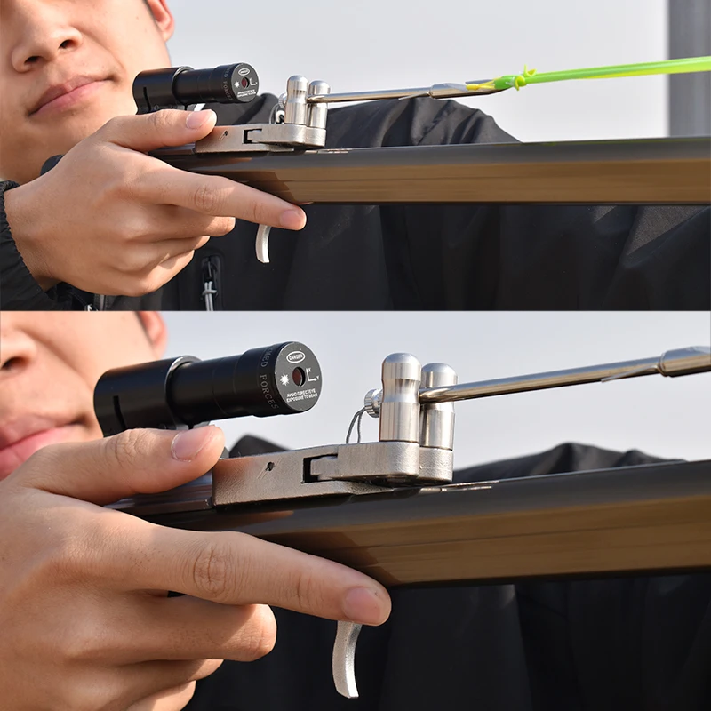LR10 Gold Long Rod Slingshot With Laser Light And Fishing Reel Set