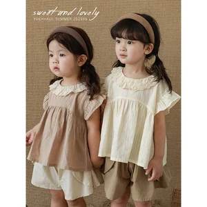 High Quality Elegant Lace Collar Summer Kids Girls Tank Top Baby Girl Cozy Wholesale All-Match T-shirt Hot Sale Kid Clothing