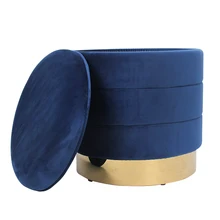 Modern Home Furniture Chair Stool Round Ottoman Pouf with Gold Metal Stainless Steel Base