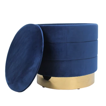 Modern Home Furniture Chair Stool Round Ottoman Pouf with Gold Metal Stainless Steel Base