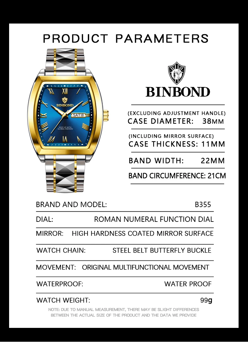 B355 Dual Calendar Luminous Quartz Watch for Men