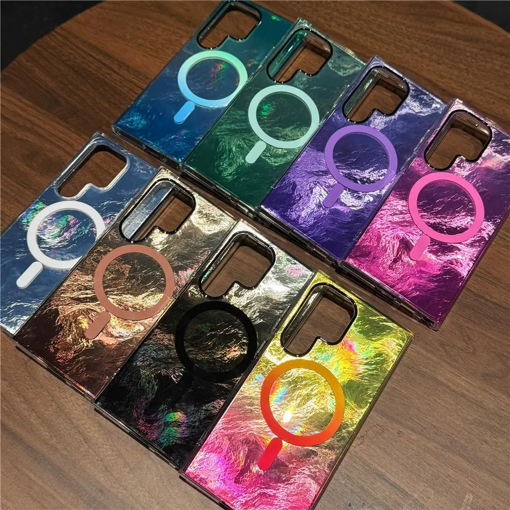Luxury Colorful Gradient Glacier Pattern Magnetic RIng case Anti Drop Mobile TPU PC Phone case for Samsung S25 S24 S23 S22