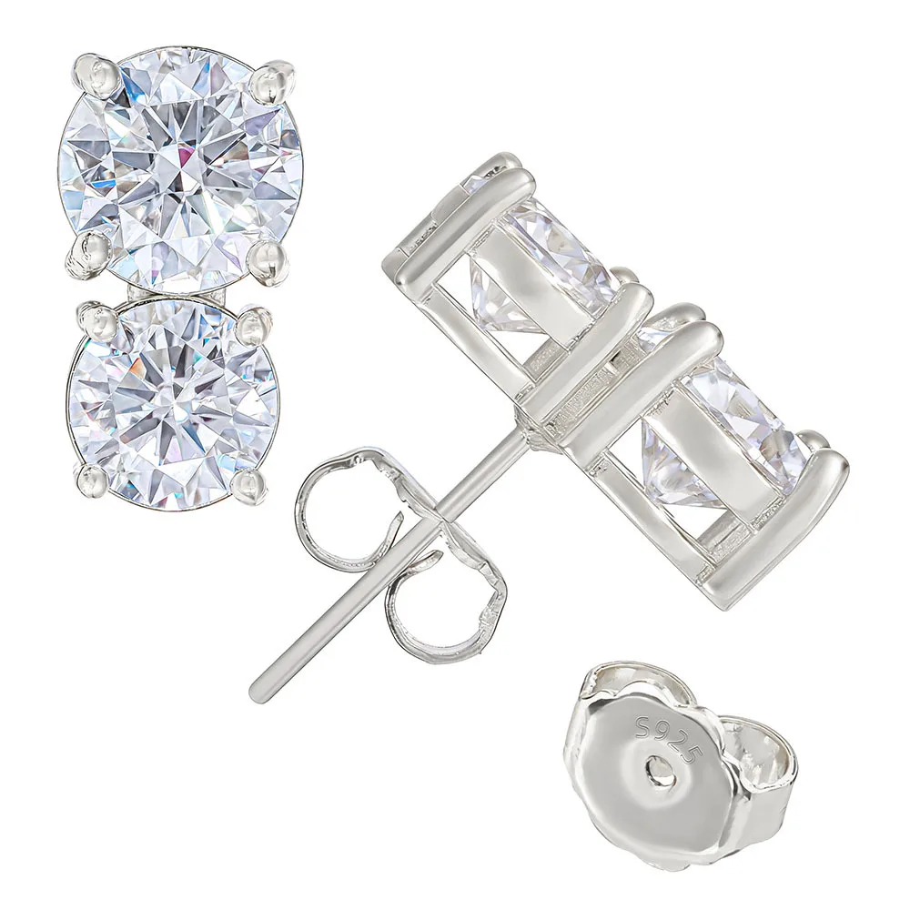 European American Hip-hop Cross-border S925 Silver Straight Needle Geometric Moissanite Stud Earrings Ladies Jewelry Light