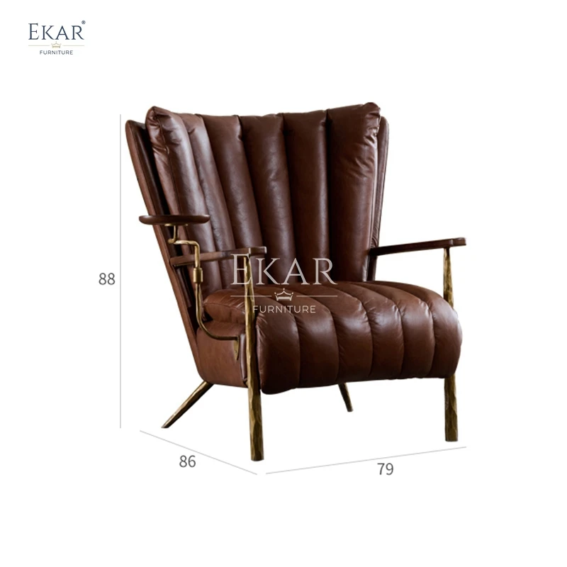 product new forged retro design copper and iron frame full leather armrest living room leisure chair-66