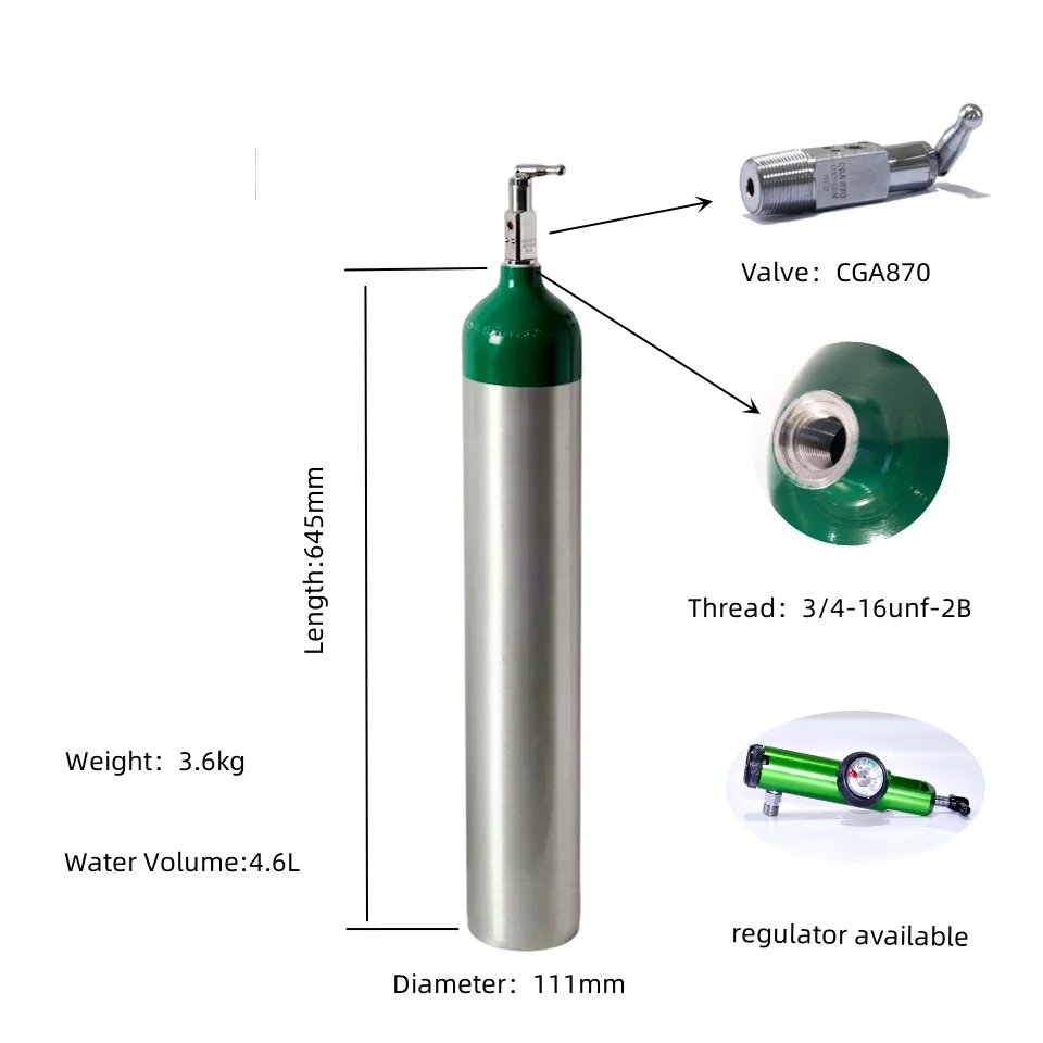 Aluminum Cylinder Factory Sale Oxygen Cylinder E Size Oxygen Gas