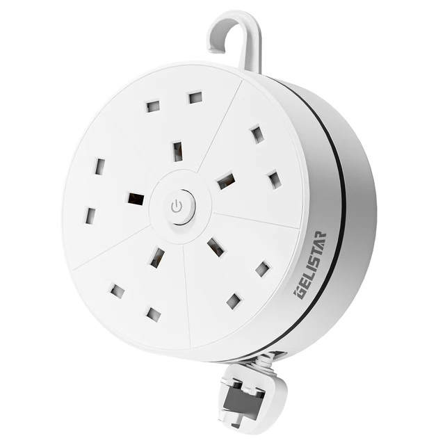 Hot Sale Universal Retractable Power Strip Round Design 5 Outlets Switch Cable Reel Power Strip Socket