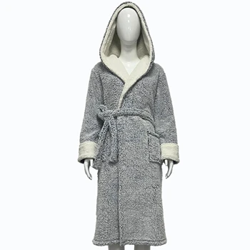 Custom OEM Factory Wholesale Frosted sherpa fleece hooded robe for women 260gsm winter thick robe