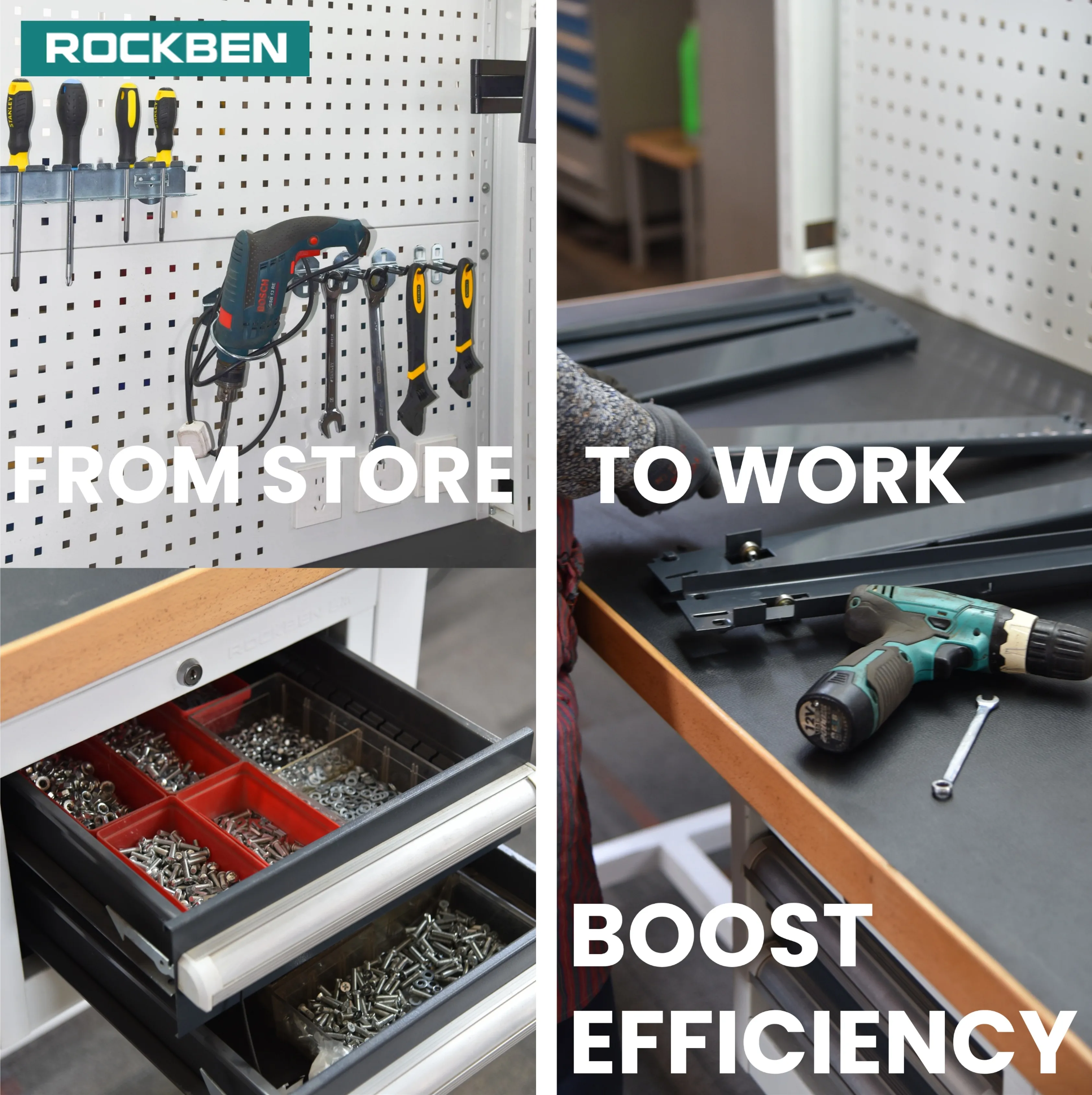 ROCKBEN Personalized Customization High Strangth 3-Drawer Mobile Tool Cabinet & Workbench for Manufacturing Plant