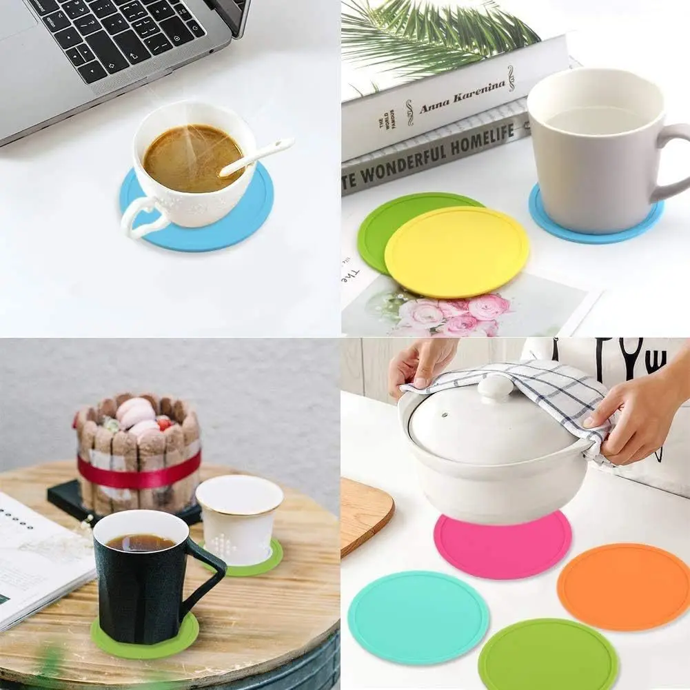Customized Logo Heat-Resistant Silicone Coaster Non-Slip & Heat Insulation Pad 10cm Diameter preview 4
