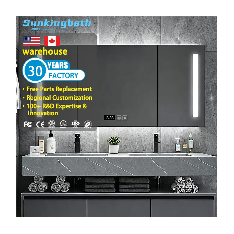Modern Luxury Bathroom Vanity Cabinet Led Lighted Medicine Cabinet Waterproof with Smart Mirror Cabinet for Hotel