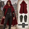 Capa burdeos + broche + muñequeras + cinturón con bolsa
