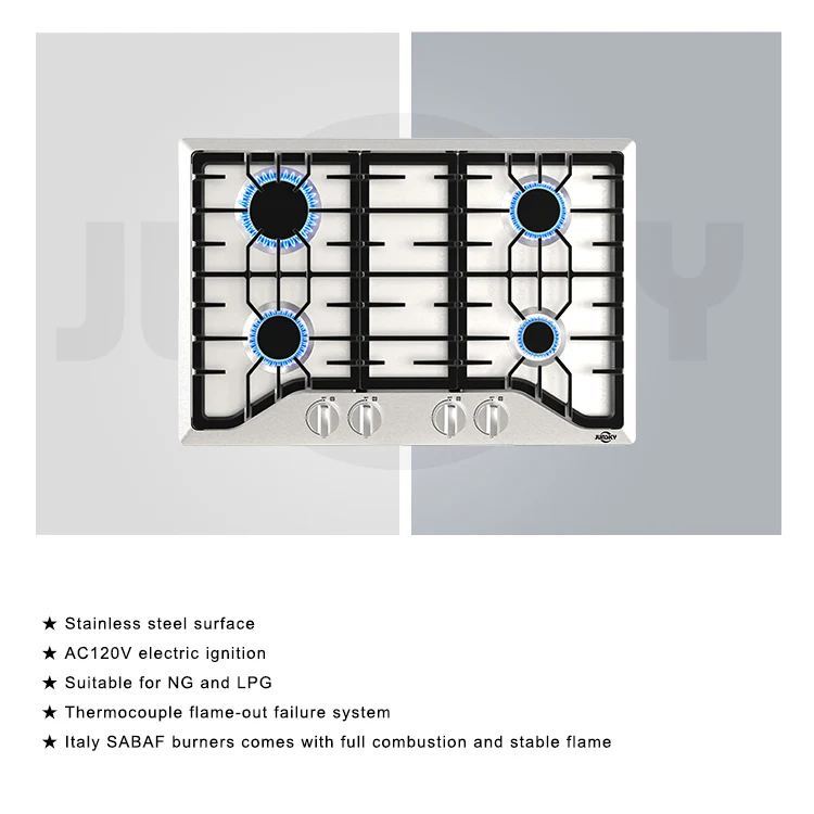 New Design Junsky Gas Cooktop 30 Inch 4 Burner Ng/lpg Convertible Heavy