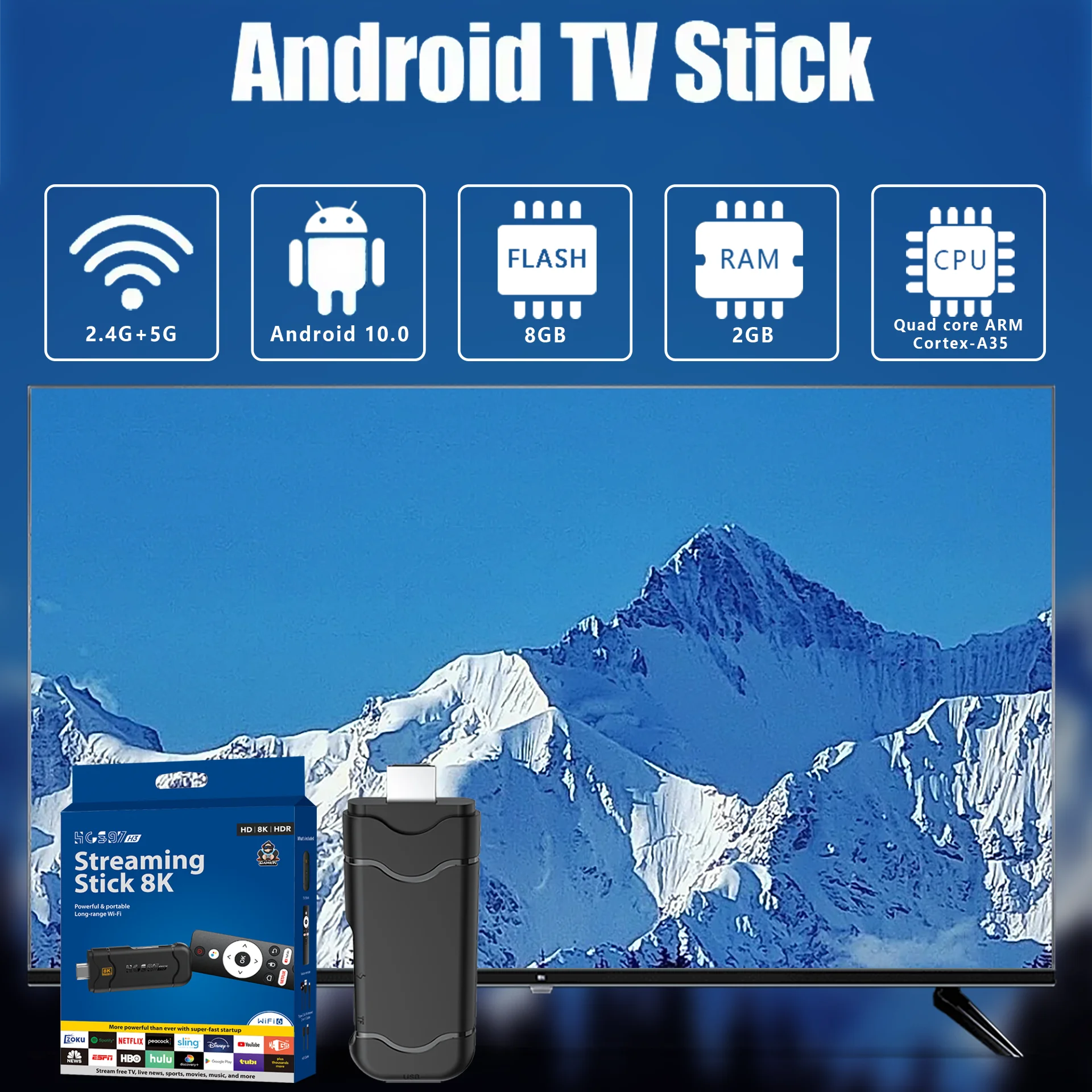 2025 HCS97-H3 TV Box Android 14 4K Smart TV Box Android HD Streaming Media Player Internet TV Stick