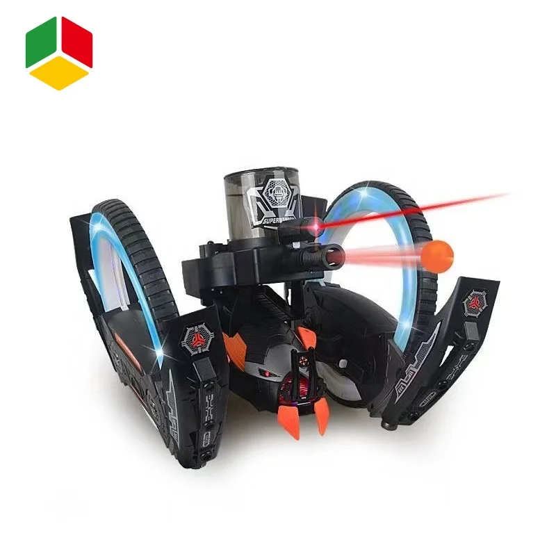 QS Toy 2.4G Fighting RC Drift Kit Car Toy 360 Rolling Rotation Light up Wheels Detachable Soft Missile Weapons Off Road Car