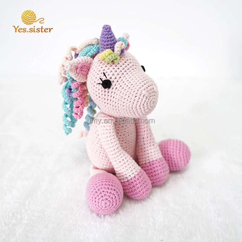 Crochet licorne poupée tricot doux et câlin jouet rose coton peluche  animaux faits à la main mignon petite licorne pour les filles