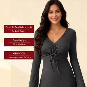 Long-sleeved Hip Skirt Waist-tight Sweet Temperament Slim V-neck Sexy Dress