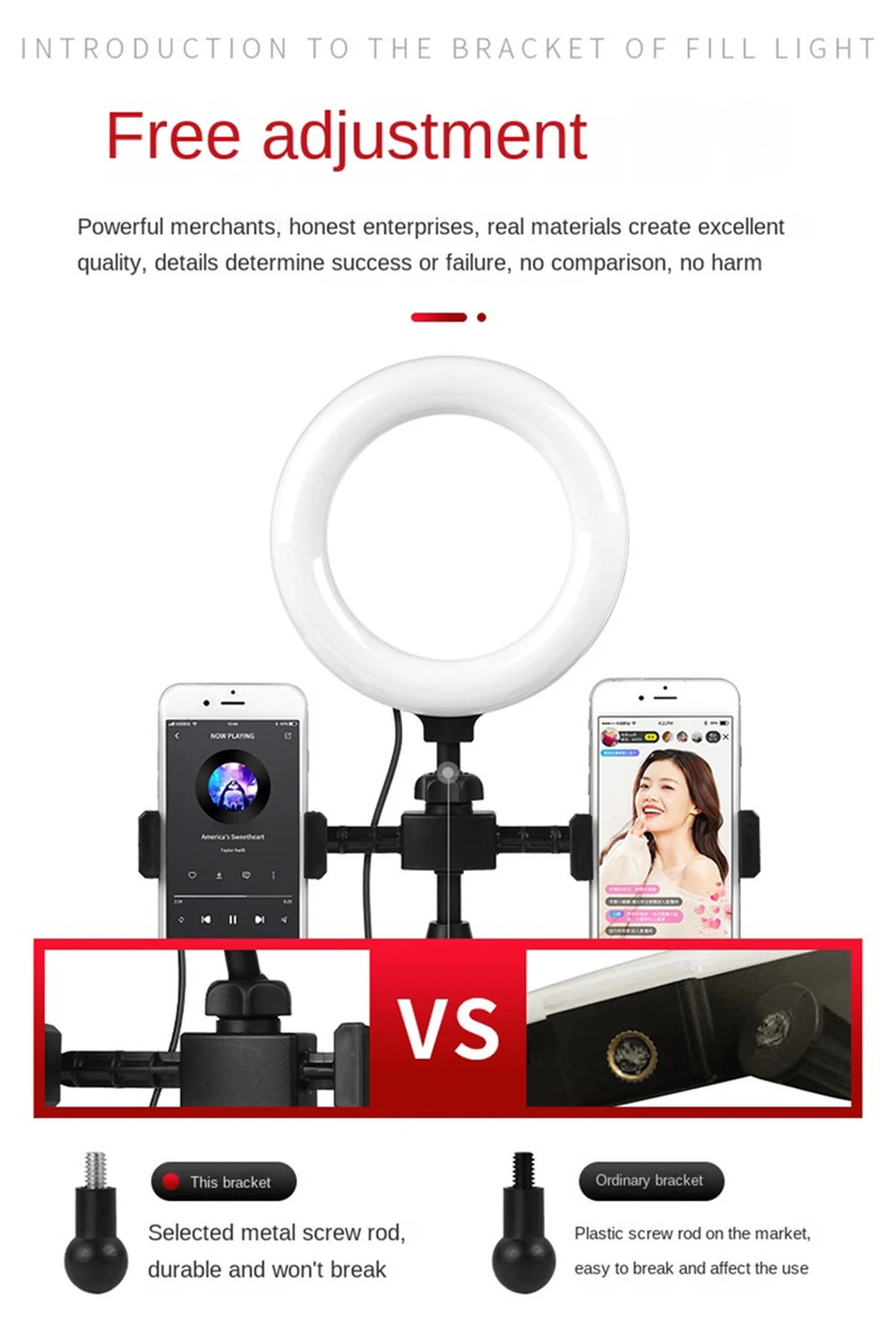 6 inch Mini Ring Light with Clip Clamp Mount Dual Mobile Phone Live Broadcast Stand Desktop Phone Holder