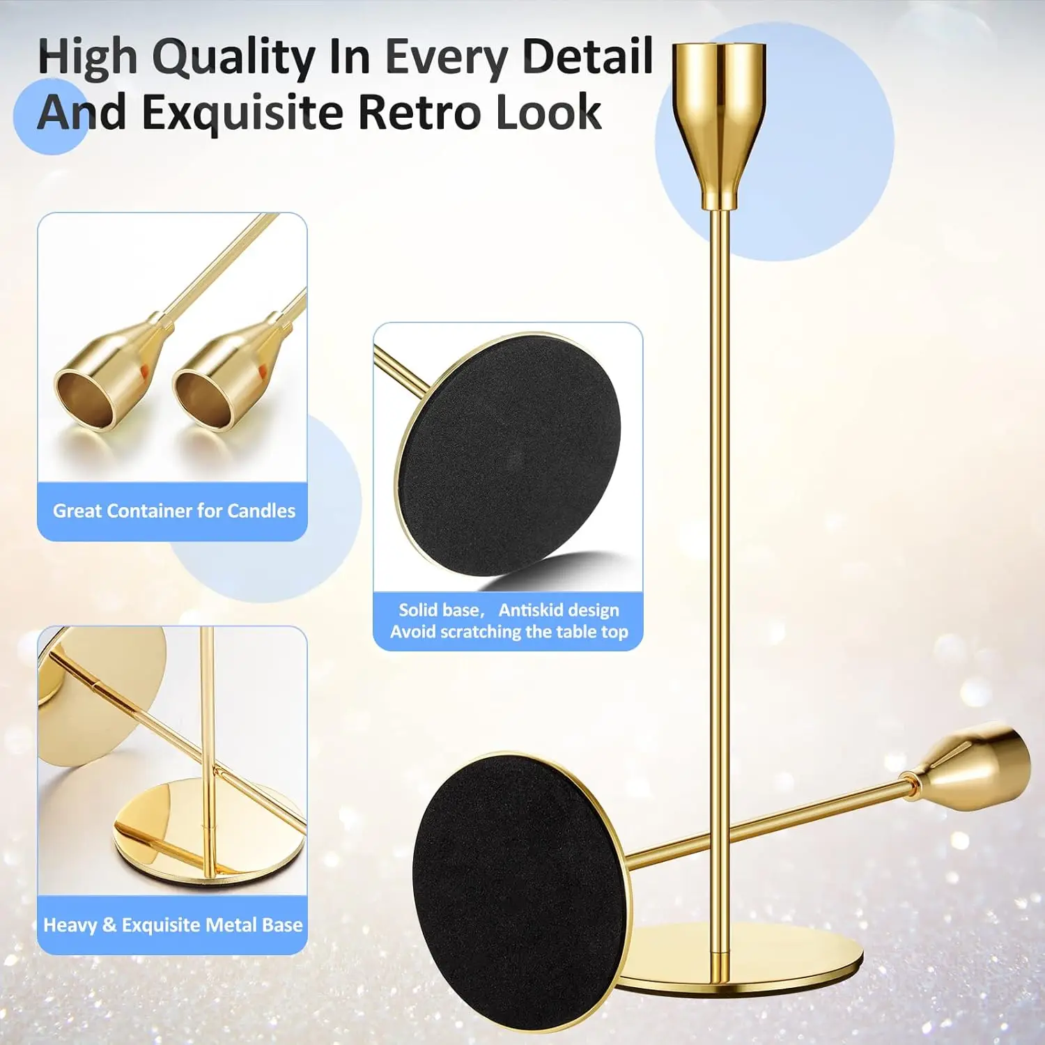 Set of 18 High Quality Modern Gold Indoor Tall Thin Metal Taper Candle Holders for Wedding Table Centerpiece Decorative - Image 6