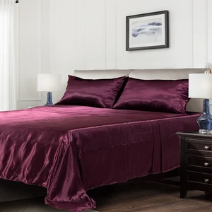 Modern Luxury Flat Silky Smooth Satin Designer Bed Sheet Badsheet Sheet Sets 4 Pieces