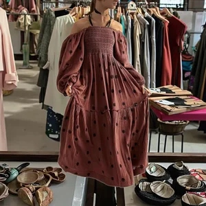 Women's Casual Bohemian Flowy A-line Maxi Dress Floral Embroidery Long Puff Sleeve Square Neck Washable Natural Waist for Summer