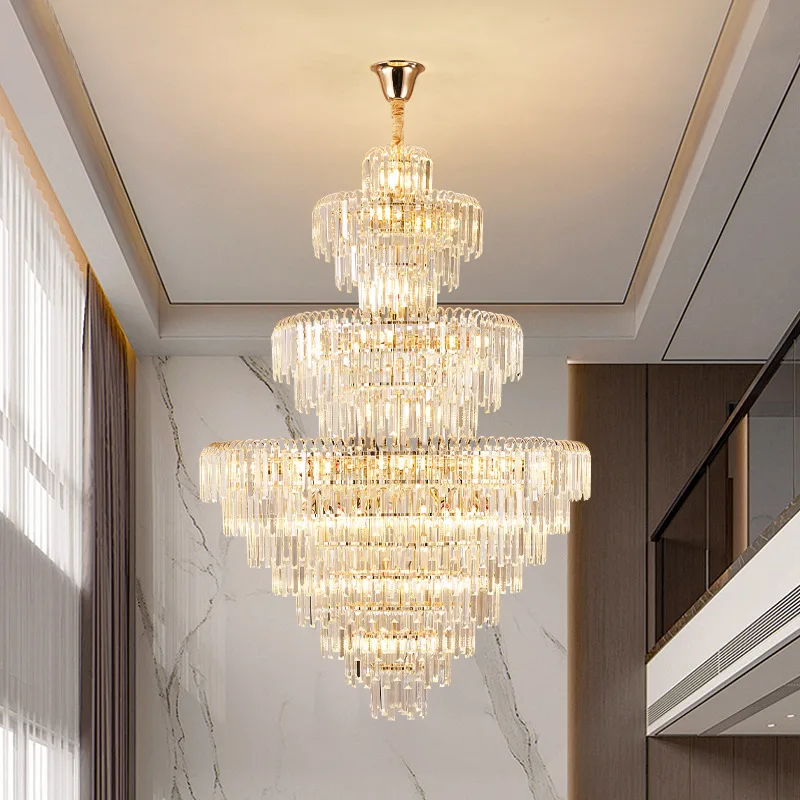 Crystal Iron Chandelier Post-Modern Light-Luxury Spiral Staircase Lighting High-Ceiling Living Room Fixture LED 600x800 Villas
