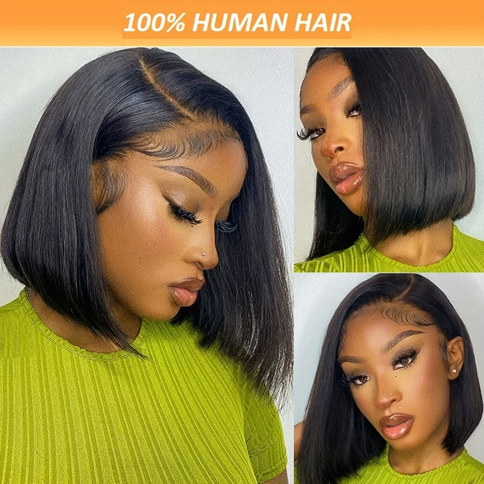 Bob Wig Human Hair Glueless Wigs Pre Plucked Lace Front 180% Density_voghion.com