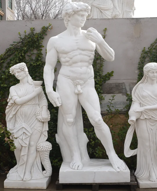 Garden Decoration Life Size White Marble Nude Man Marble Large David Sculpture Stone Carving