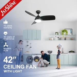 1stshine LED Ceiling Fan Indoor DC Motor 42" Plastic Blades Black Ceiling Fan with Light and Remote