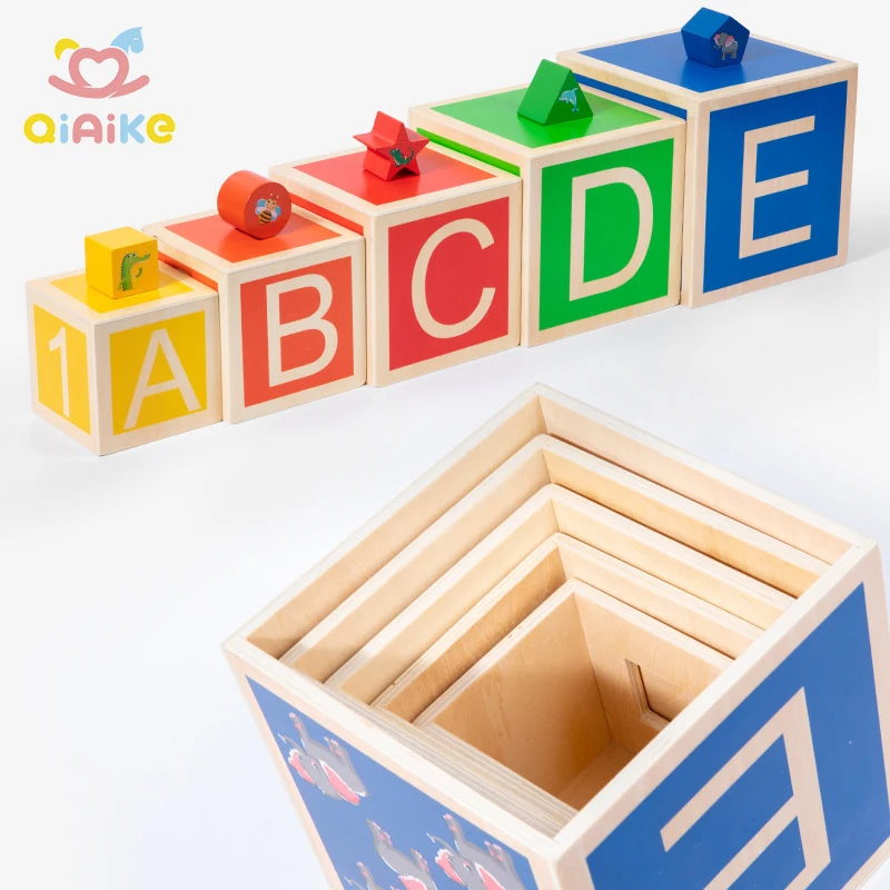 Montessori-Materialien Stapelbare Boxen, Lernwürfel, Bausteine für 2 Jahre alte Babys, Frühkindliche Lernspielwaren zum Sortieren und Stapeln