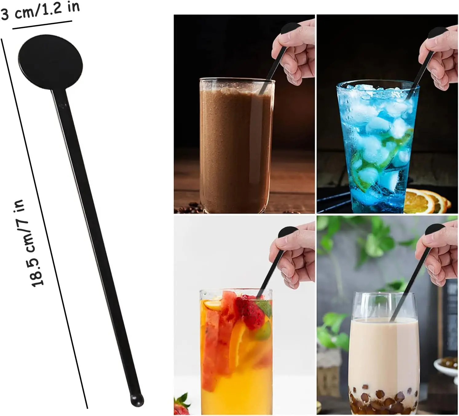 Disposable Black Plastic Bar Drinks Mixing Rod Disc Top 7 Inches ...