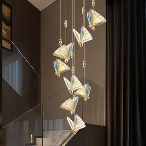Modern Crystal LED Butterfly Pendant Light Chandelier Lamp Northern Europe Style Enamel Color for Hotel Living Room Dining Villa