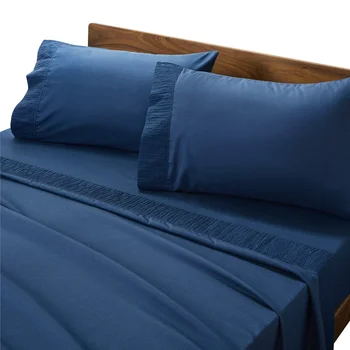 Organic 100%Cotton 200 Thread Count Duvet Cover Bedsheet Blue Color Custom Size Home Textile Microfiber Bedding Set