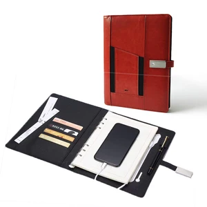 Custom A5 Notebook Logo 8000mah Wireless Charging Powerbank USB Valentine's Day Hardcover Leather Gifting Embroidered Automotive