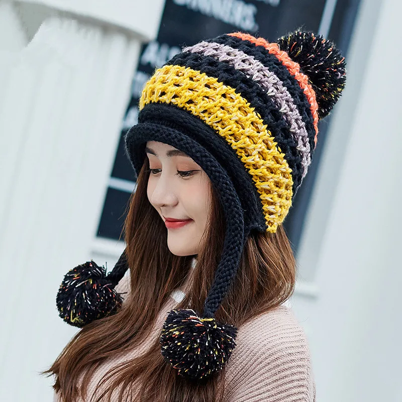 Womens Beanie Hat Thickening Hairball Plus Size Pullover Velvet Knitted  With Warm Outdoor Hats For Women