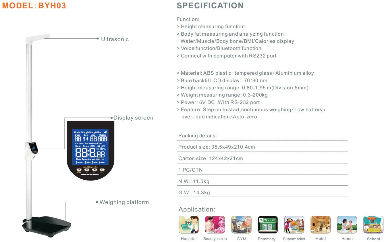 Electronic height and weight scale, medical scale, high precision sensor,  for gym, hospital, 200 kg : : Health & Personal Care