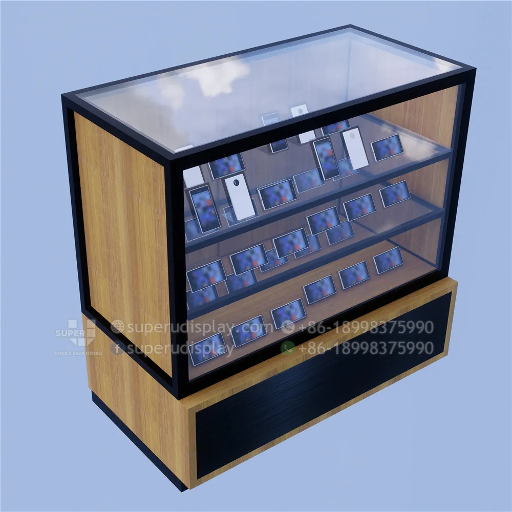 High Transparent 3D Drawing Glass Display Counter Mobile Phone Store Furniture Cell Phone Display Counter Modern Display Cabinet